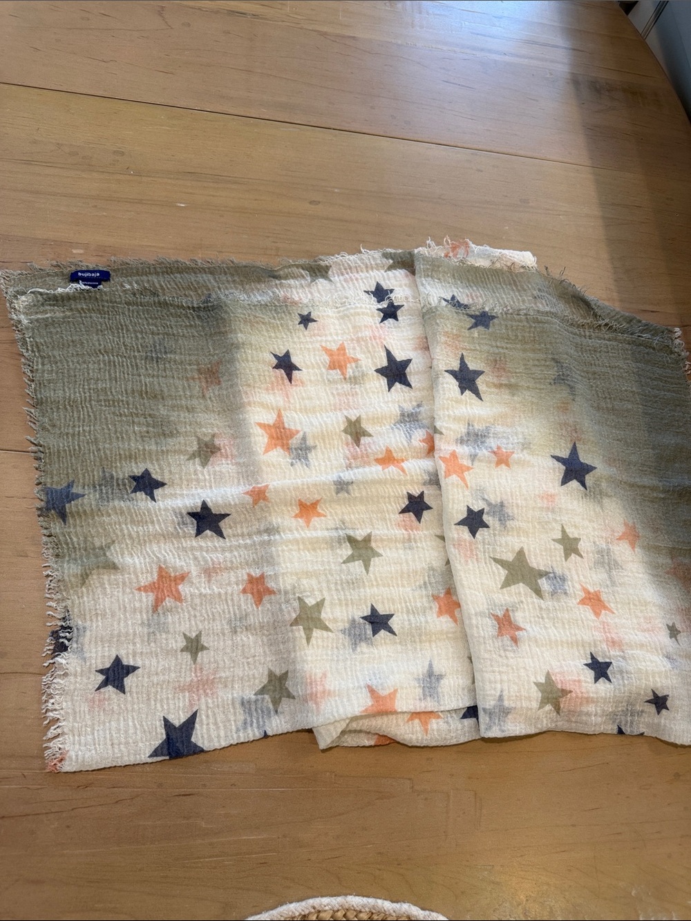 Women's Star Print Lightweight Scarf - Cream, Olive & Navy peach soft beautiful